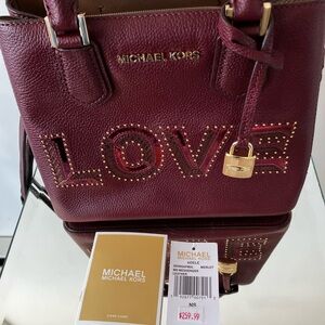 VTG Michael Kors LOVE Scarlet Red Adele MD Messenger Crossbody Bag Purse NEW